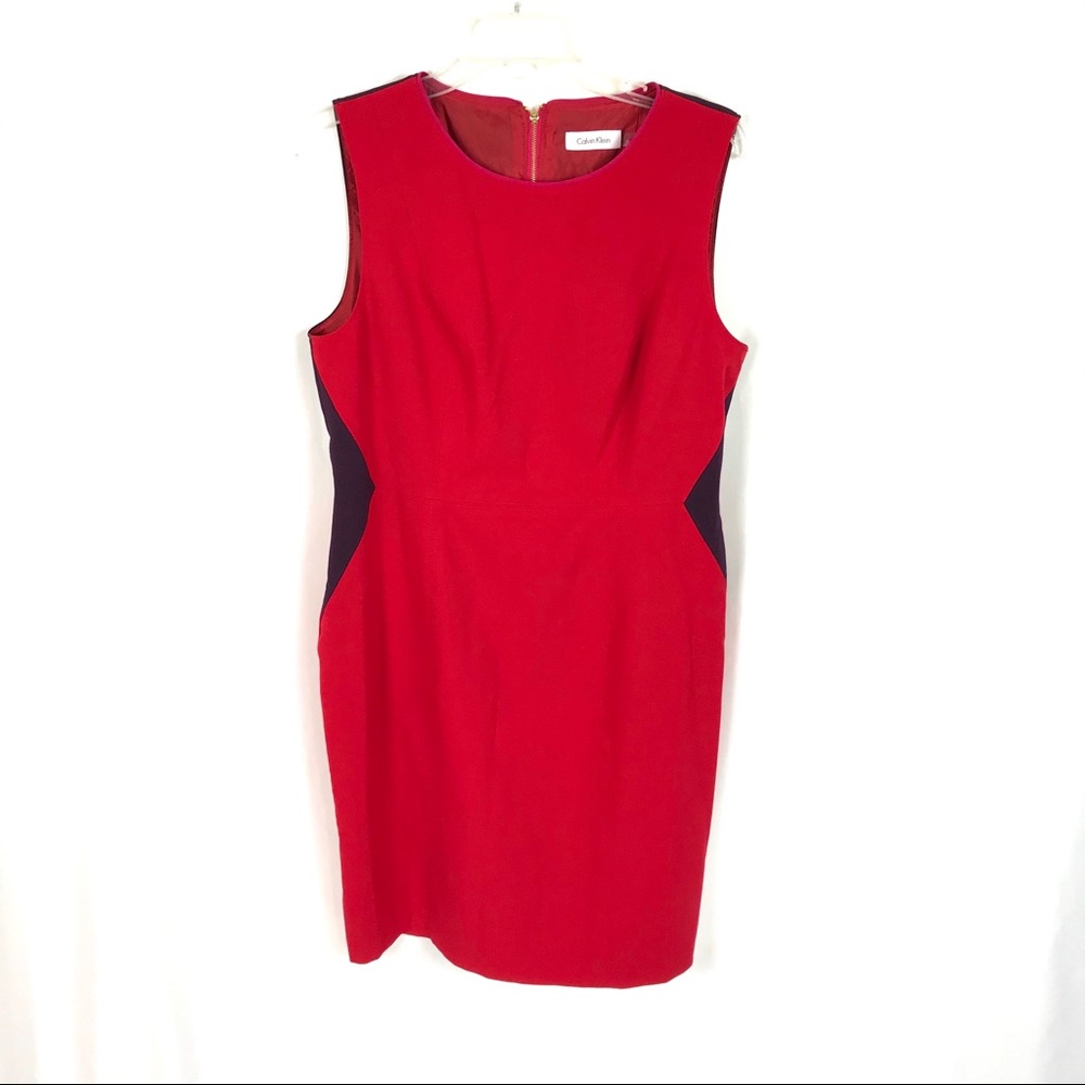 Calvin Klein Red Mini Sheath Dress with Black Side Panels